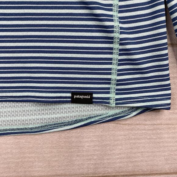 Patagonia Shirt Mens M Capilene3 Blue Stripes Midweight Quarter Zip Pullover - Picture 2 of 8